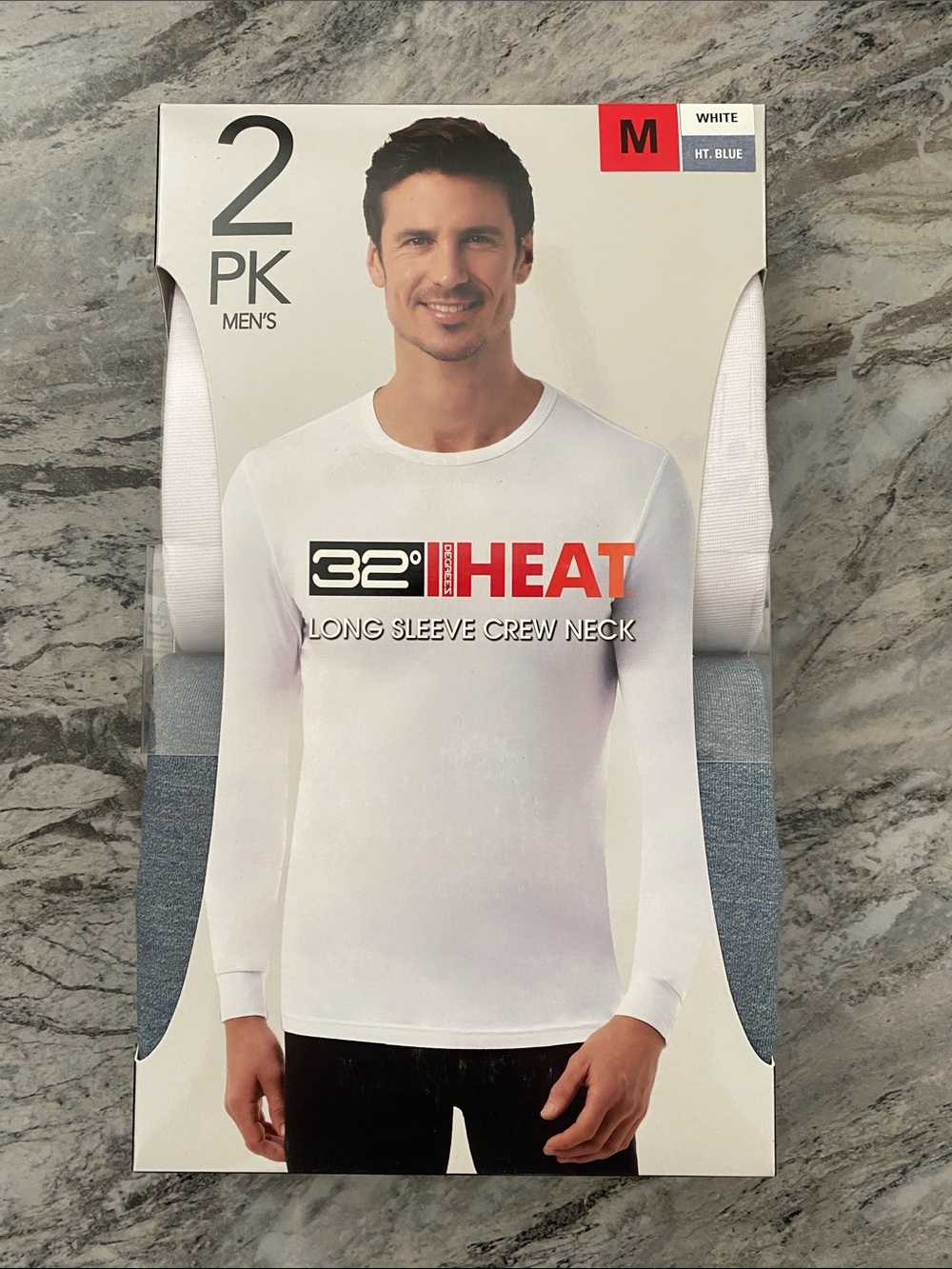 32 Degrees Men’s White Long Sleeve Crew Neck Thermal - 2 Pack